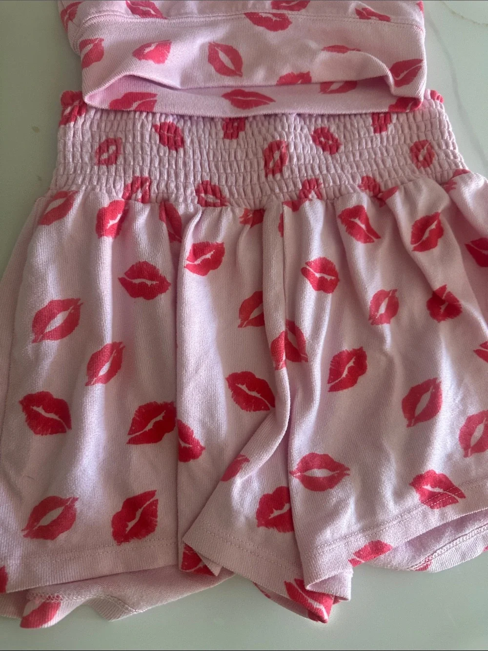 Z Supply Pink Lip Print Two-Piece Tank & Shorts pajama set size small